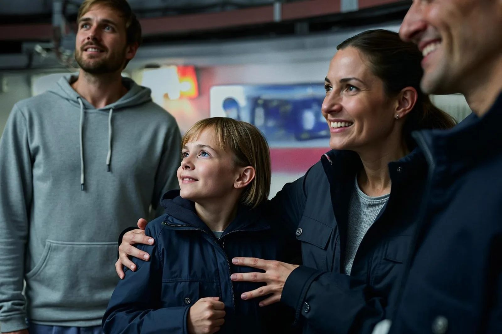 A family listening to the guide inside the observatory
